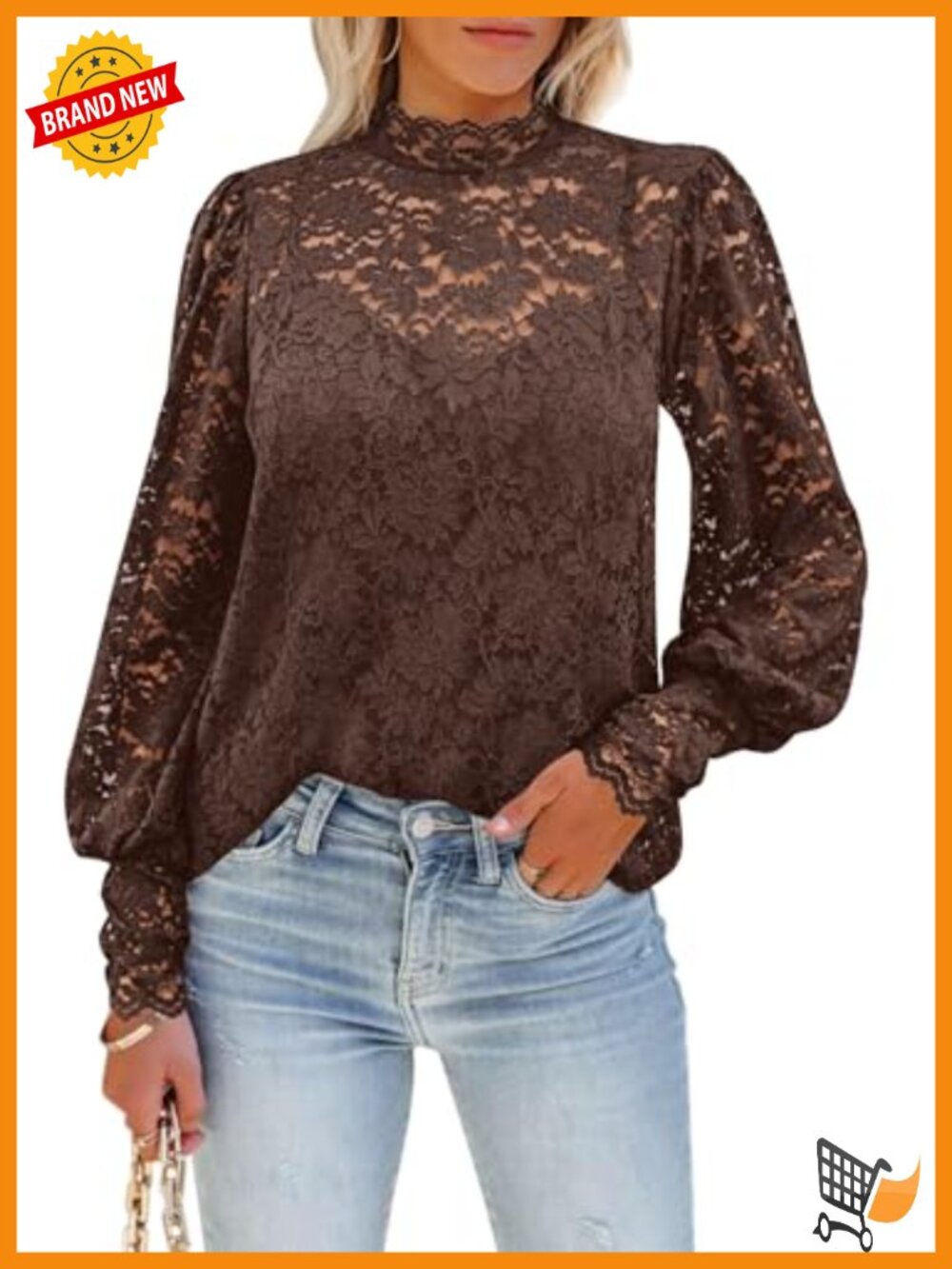 DOROSE Women's Floral Lace Long Sleeve Mock Neck Dressy Casual Blouse